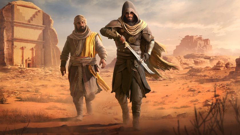 Assassin&#039;s Creed Mirage: Valley of Memory key art - two dudes in the desert