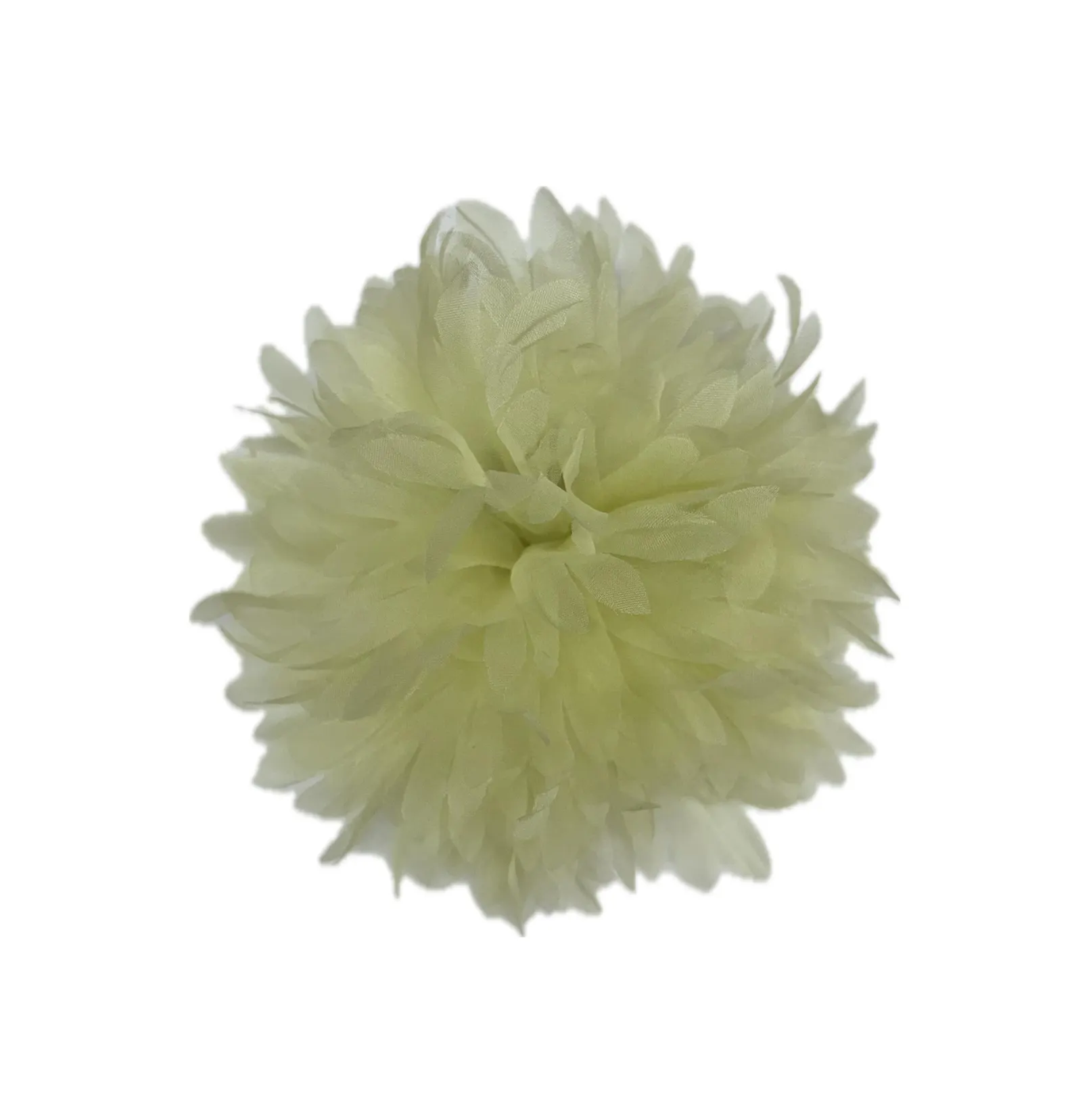 M&amp;amp;S Schmalberg, 5" Modern Chrysanthemum (Mum) Lemon Pale Yellow Organza Fabric Flower Brooch Pin Handmade in NYC
