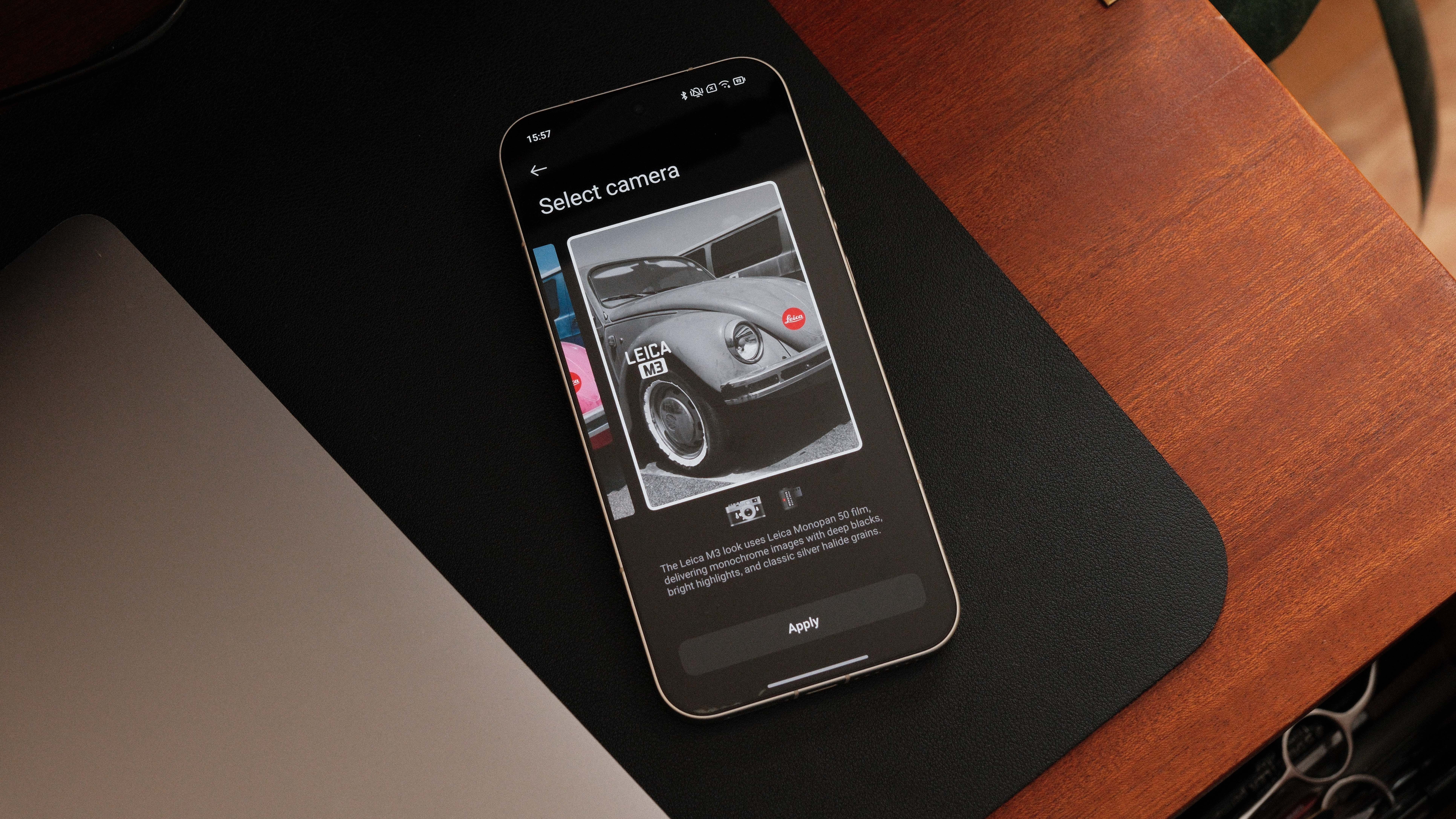 Leica camera filter selection screen on the Leica Leitz Phone