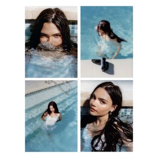 Ariana Greenblatt in a pool wearing a white tank dress.