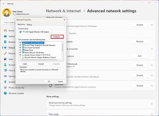 Open network adapter properties