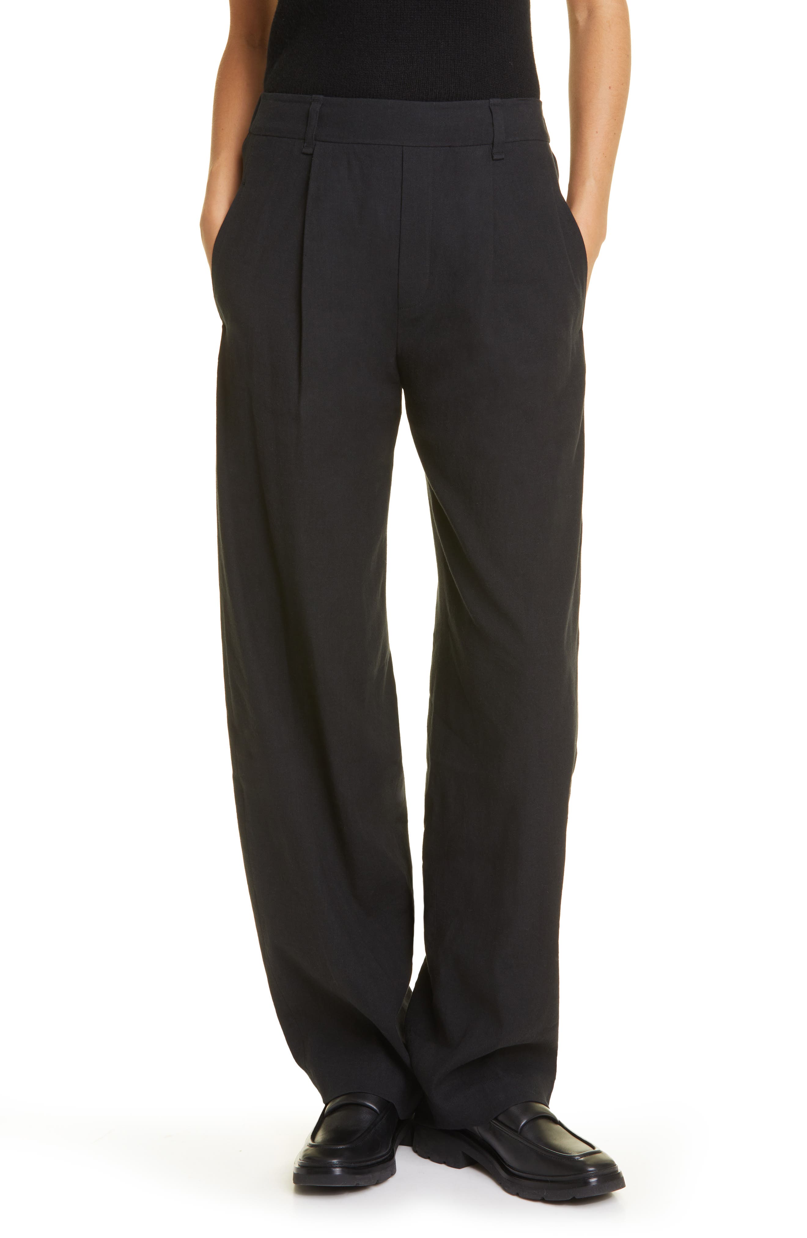 Straight Leg Linen Blend Pull-On Pants