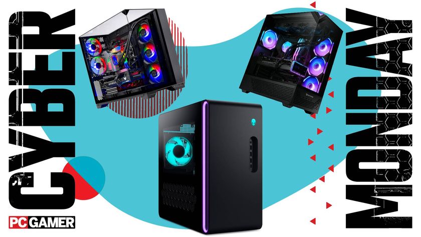 Three gaming PCs on a Cyber Monday background