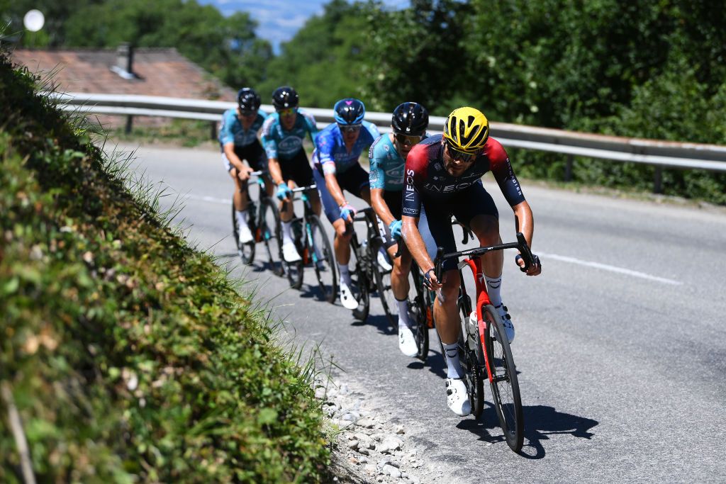 MEGEVE FRANCE JULY 12 Filippo Ganna of Italy and Team INEOS Grenadiers leads the breakaway during the 109th Tour de France 2022 Stage 10 a 1481km stage from Morzine to Megve 1435m TDF2022 WorldTour on July 12 2022 in Megeve France Photo by Alex BroadwayGetty Images