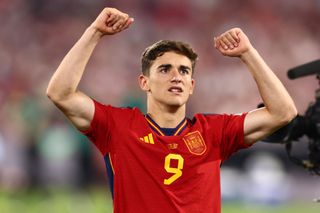 Gavi celebrates at the end of Spain's UEFA Nations League final win over Croatia in June 2023.