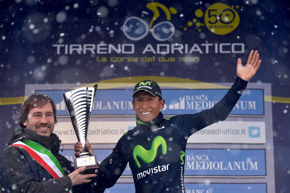 Nairo Quintana celebrates his stage win.