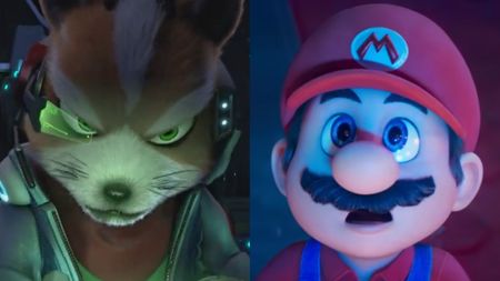 Star Fox and Mario split image