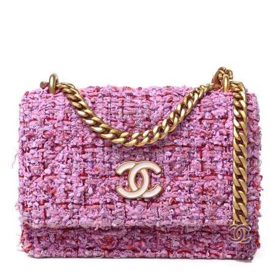 Chanel Tweed Enamel Quilted Pending Cc Mini Wallet on Chain Woc Pink Purple