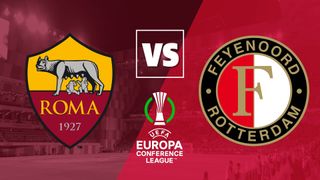 Roma vs Feyenoord club badges for the 2022 Europa Conference League final