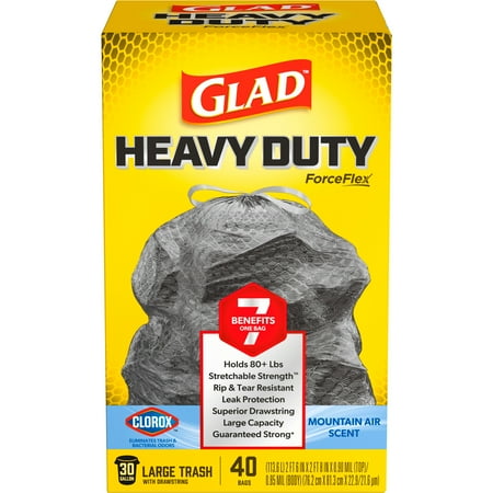 Glad Forceflex Heavy Duty Trash Bags With Clorox, Mountain Air Scent, 30 Gallon, 40 Count