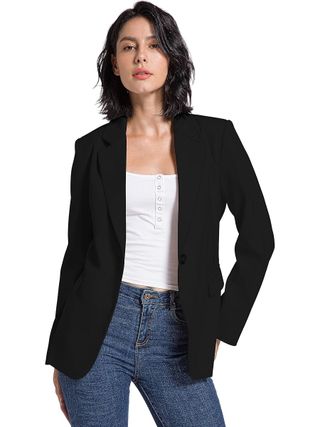 V Vocni Womens Blazer Jackets Long Sleeve Lapel Open Front Pockets Casual Work Office Blazers Button Down Jackets Suit Black Large