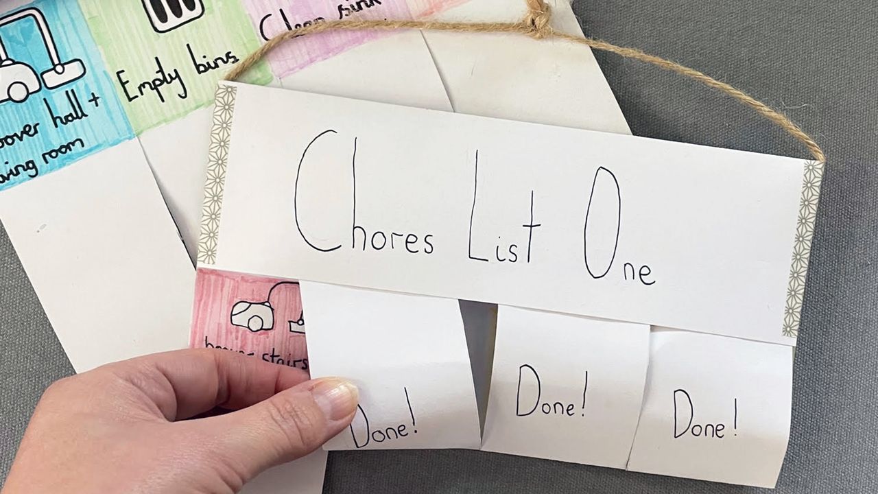 Interactive handmade kids chores chart