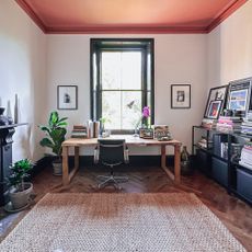 home office with terracotta ceiling