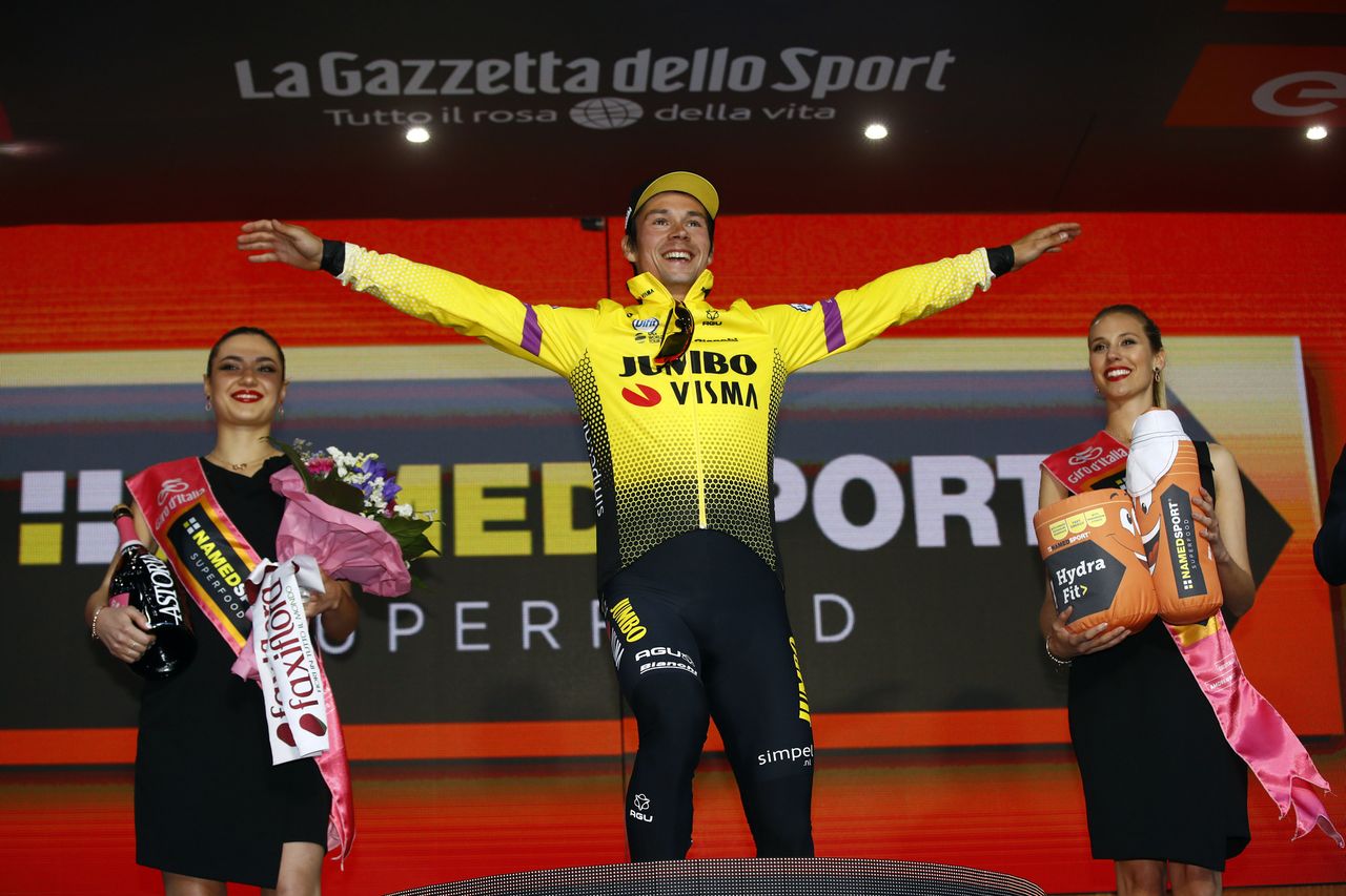 Roglic savours his victory on the podium