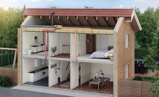 Environvent MVHR ducting on a cross section of a house