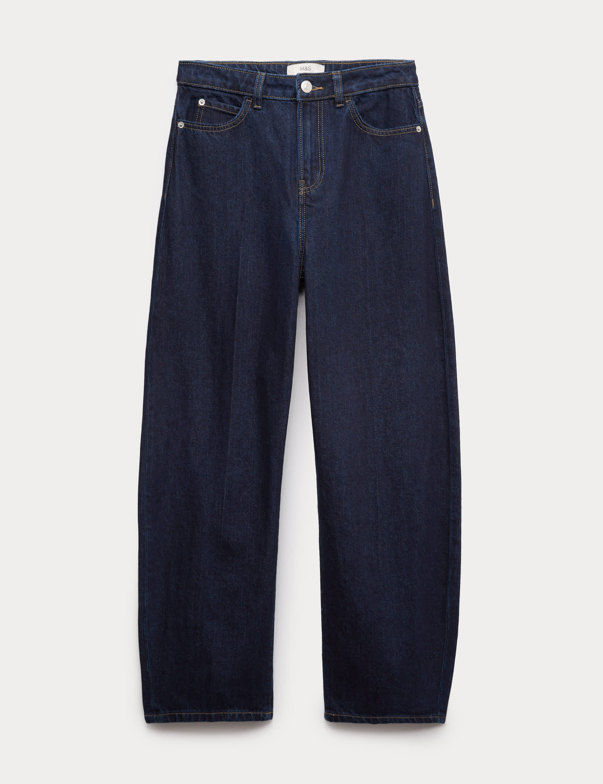 High Waisted Crease Front Barrel Jeans
