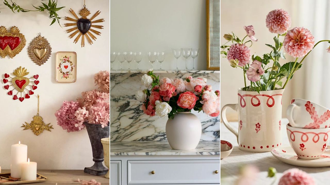 trio of images of valentines day home decor for table and home