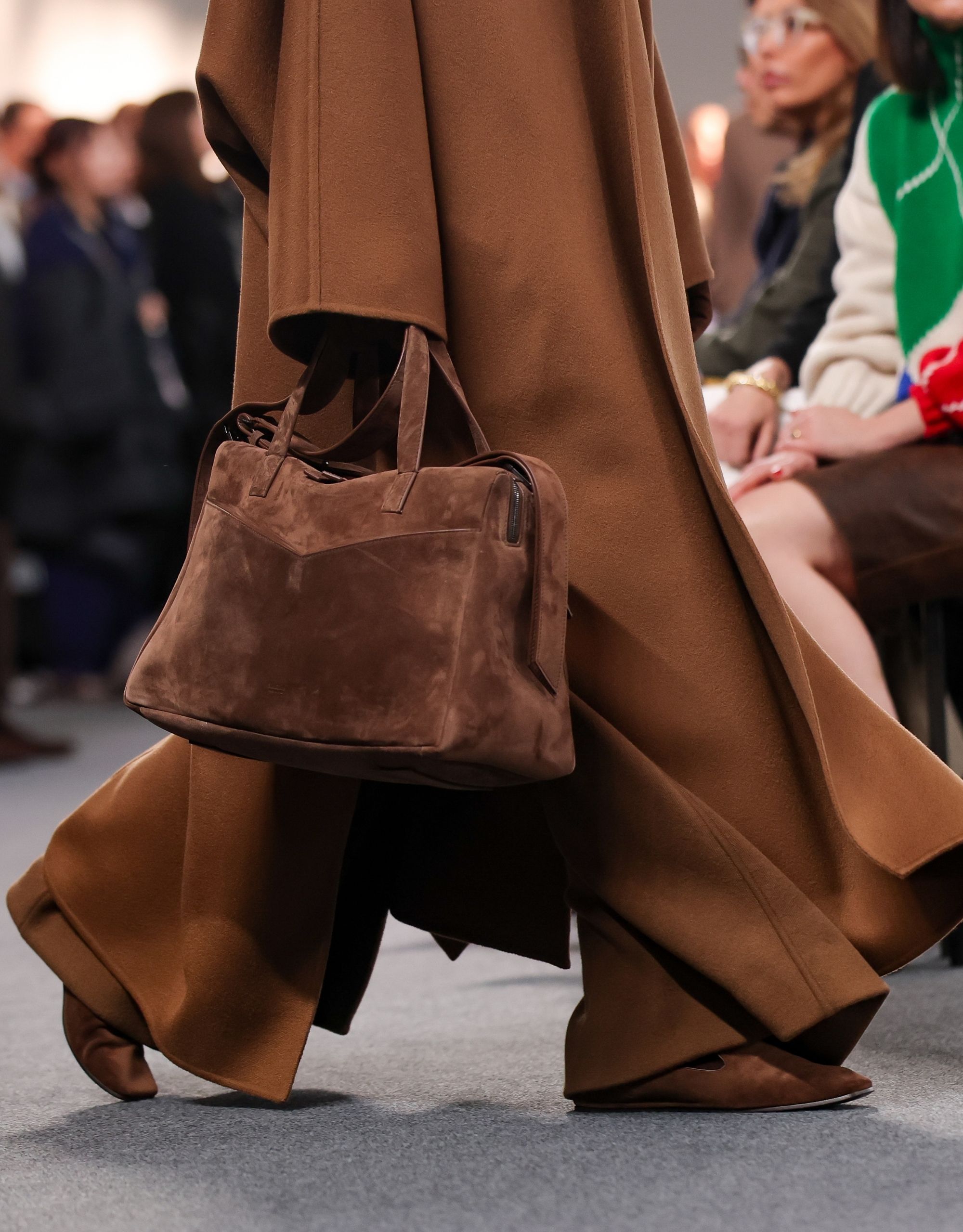 Brown suede bag on Max Mara runway