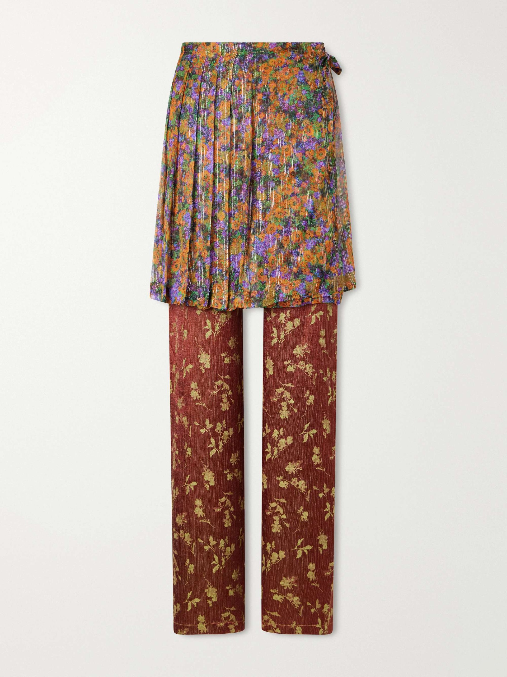 Floral-Jacquard and Crepon Wide-Leg Pants