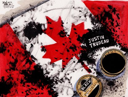 Political Cartoon World Trudeau Black Ink Canada Flag