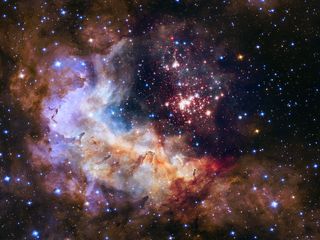 The star cluster Westerlund 2 and gas cloud Gum 29, imaged by the Hubble Space Telescope. A much larger telescope similar to Hubble has been proposed for NASA's next large-scale mission.