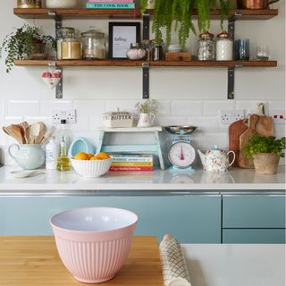 coastal kitchen with blue kitchen