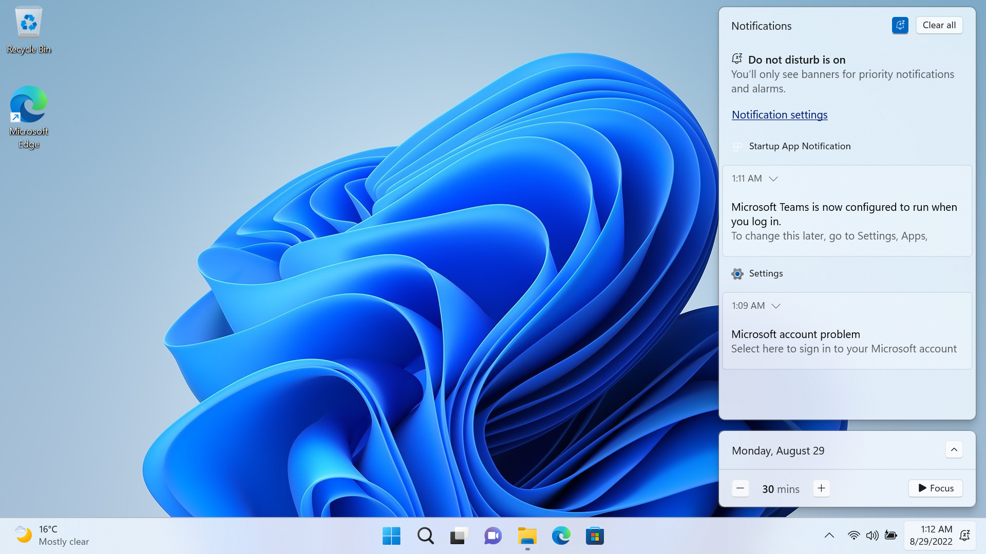 Windows 11 22H2 Notification Center