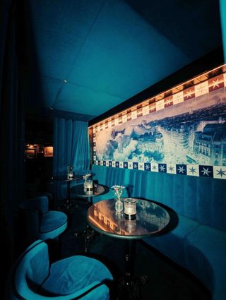 dim blue Madrid bar interior