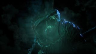 A monster with sharp teeth screaming