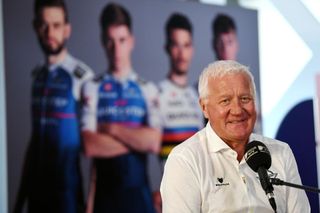 CALPE SPAIN JANUARY 10 Patrick Lefevere of Belgium CEO Team manager speaks to the media press during the QuickStep Alpha Vinyl Team 2022 Media Day on January 10 2022 in Calpe Spain Photo by Tim de WaeleGetty Images