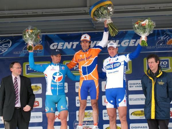The podium of Gent-Wevelgem 2008: Clerc, Freire and Weylandt