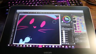 Wacom One pen display being used to illustrate an image of a ghostly wizard cat.