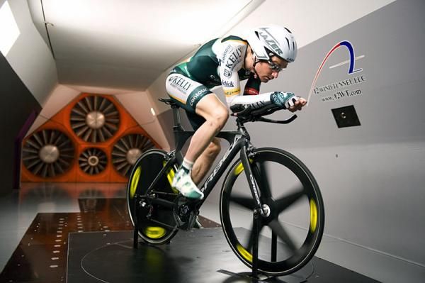 Andrew Bajadali hones his position on the team's new Orbea time trial bikes.