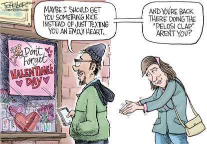 Editorial Cartoon U.S. Valentines Day Emoji heart Pelosi clap