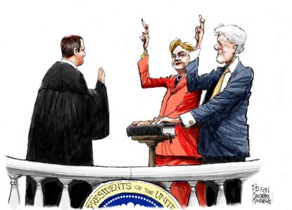 Political cartoon U.S. Hillary Bill Clinton Inauguration