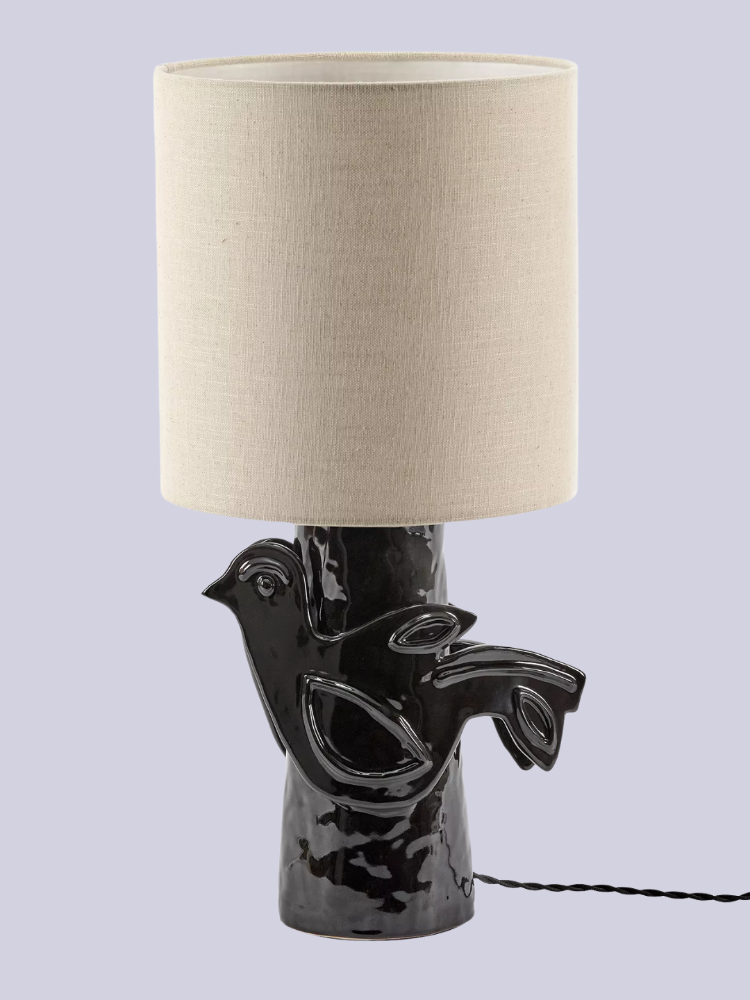 A black lamp with a dove-shape