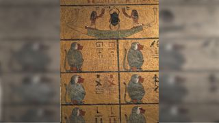 This mural from Tutankhamun's tomb appears to show six baboons, as well as a scarab on a boat. Baboons were imported to Egypt from further south, while scarab beetles were associated with rebirth or resurrection.
