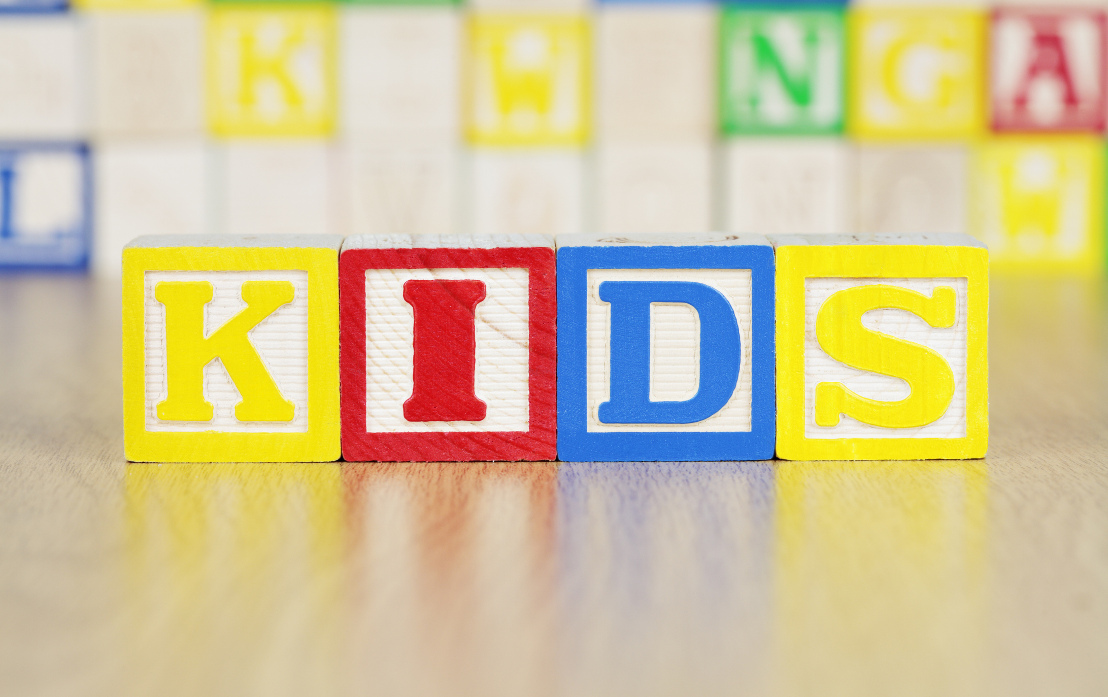 children&#039;s colorful blocks spelling out the word &amp;quot;kids&amp;quot;