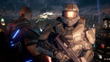 A photo illustration showing Master Chief and the protagonist of Crackdown 3.