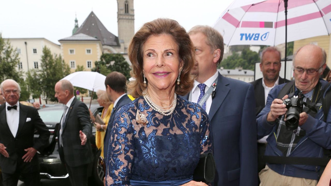 Queen Silvia of Sweden&#039;s sparkling sheer gown