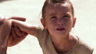 Young Rey yelling for her parents to come back on Jakku