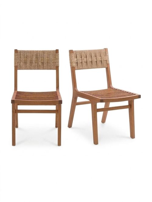 Set of 2 Louise Solid Teak/Woven Fibre Garden Chairs