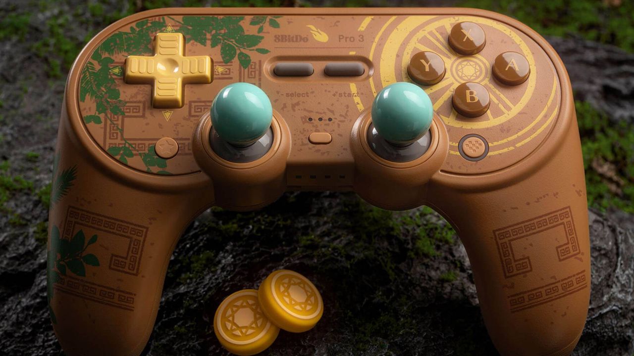 Close up of the 8BitDo Pro 3 Tomb Raider controller.