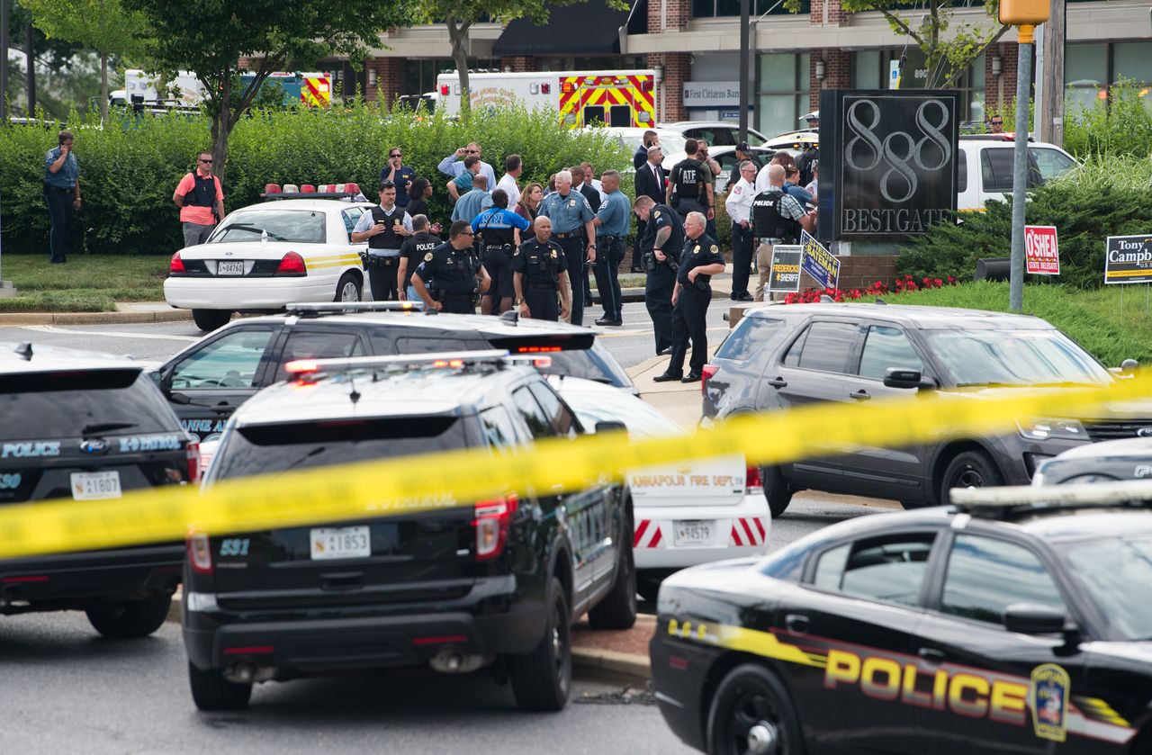 Emergency vehicles outside the Capital Gazette building