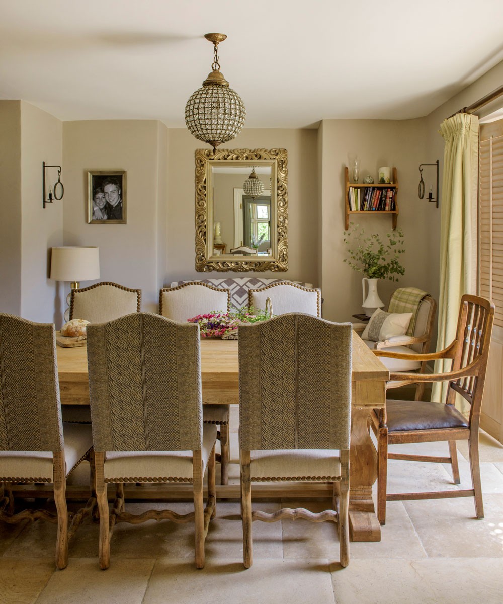 ivory colour dining room with dining table