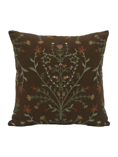 Brown Embroidery Decorative Throw Pillow