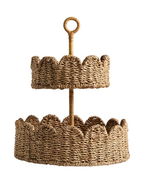 Scallop Natural Woven Fiber 2-Tier Fruit Basket