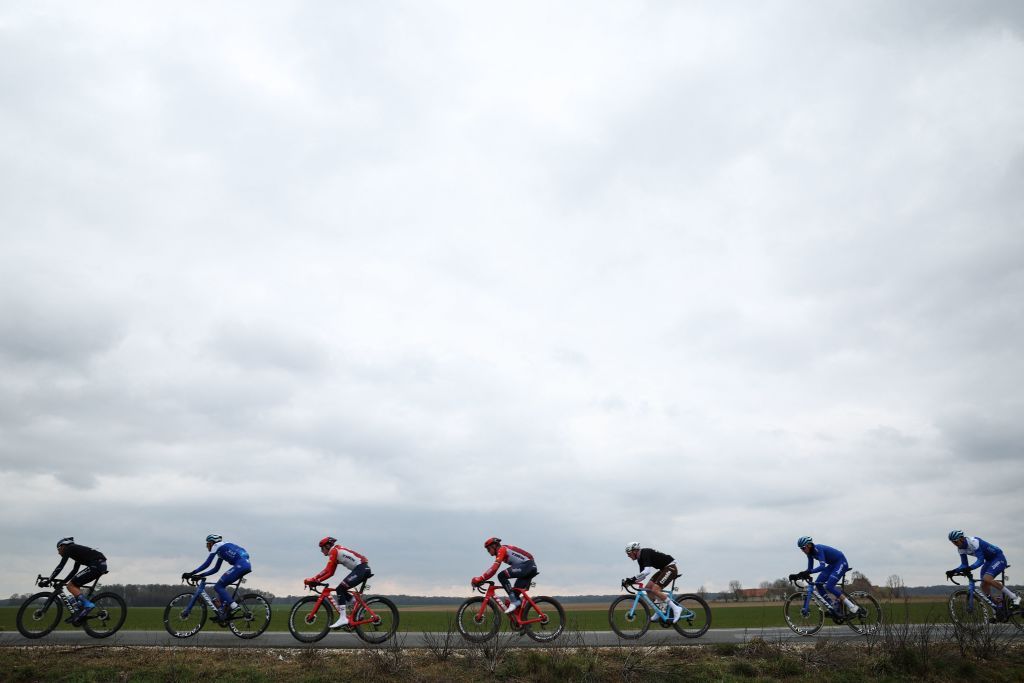 The pack cycles during the 2nd stage of the 81st Paris Nice cycling race 164 km between Bazainville and Fontainebleau on March 6 2023 Photo by ANNECHRISTINE POUJOULAT AFP Photo by ANNECHRISTINE POUJOULATAFP via Getty Images
