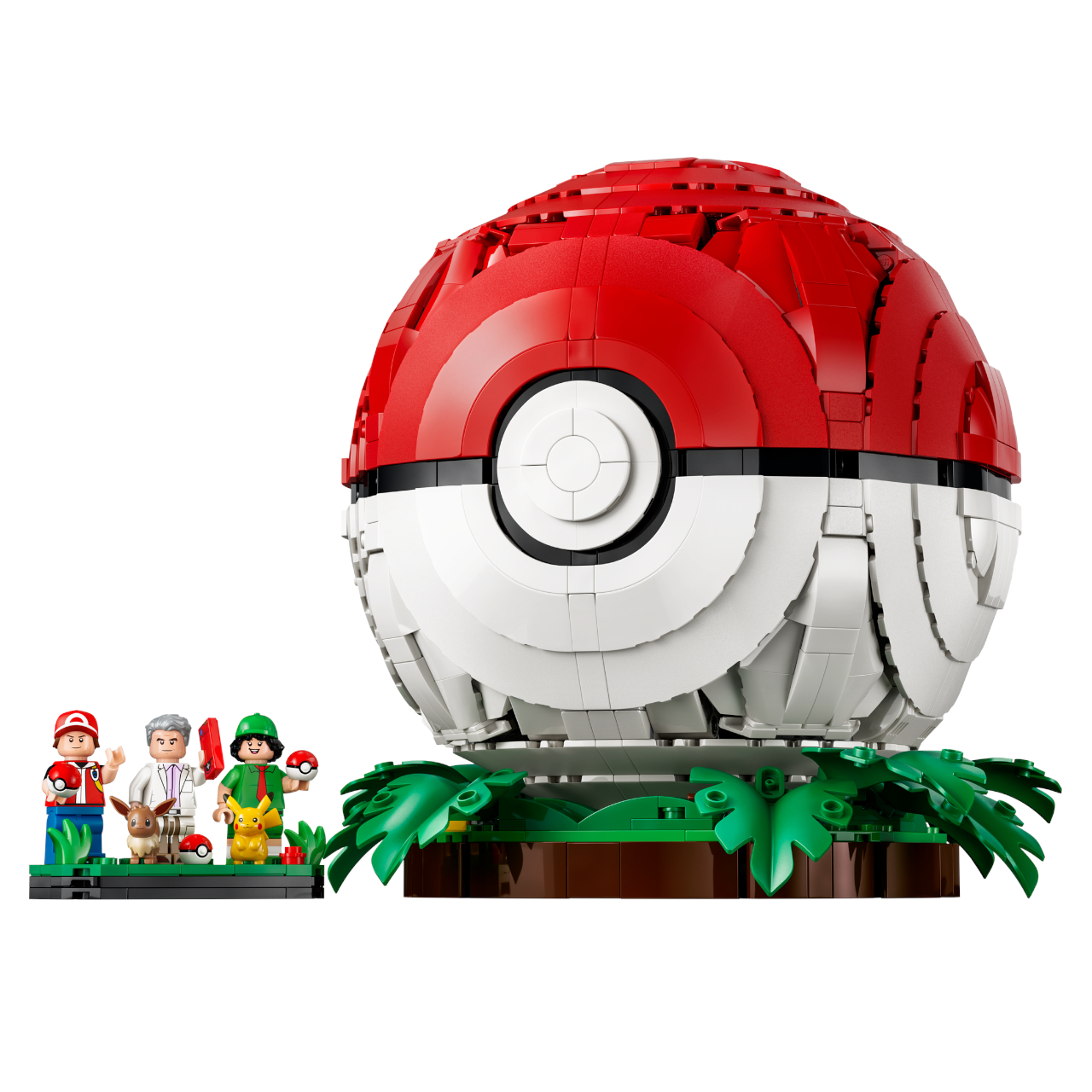 Lego Poke Ball and Trainer minifigures on a plain background