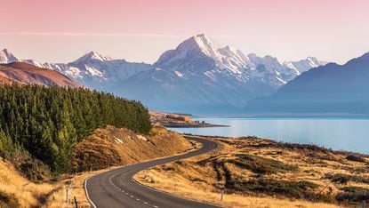 Curvy road leading to Mt Cook in New Zealand